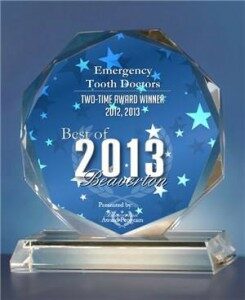 A blue award with stars on it.